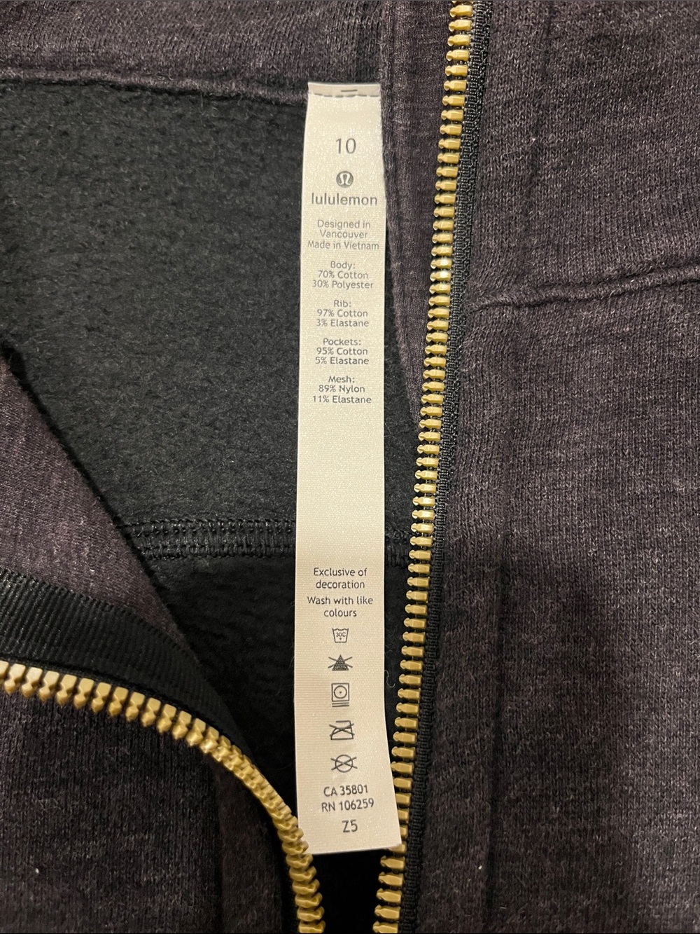lululemon athletica Scuba Charcoal Gray Full-Zip Hoodie with Gold Zipper-Size 10 - Picture 8 of 9